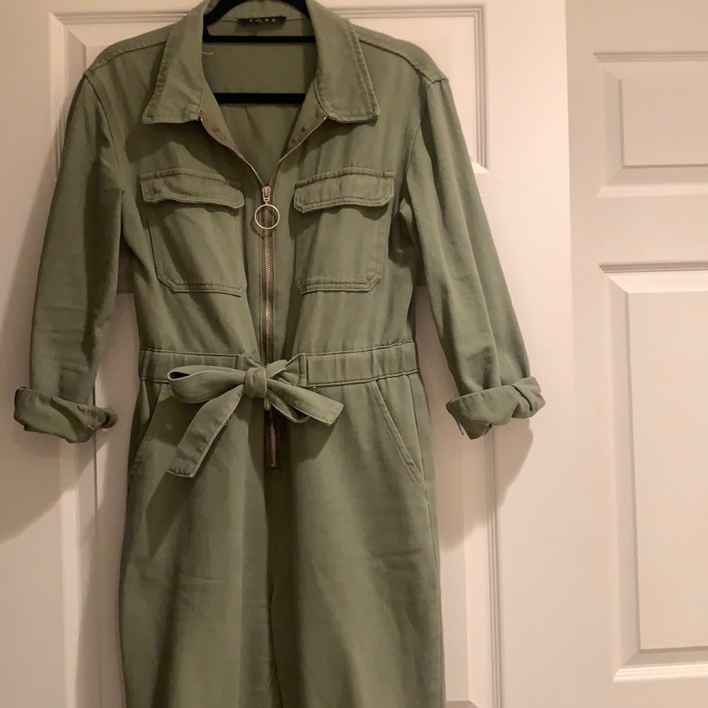 Olive Utility Tie-Waist Jumpsuit with Zip Front